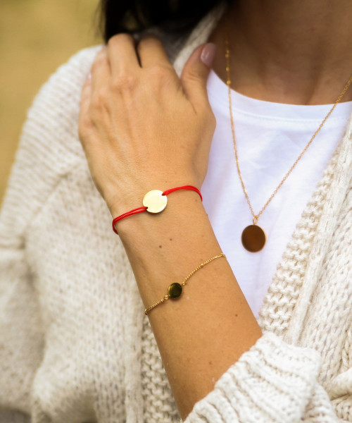 Thin Light Pink Cord Disc Bracelet